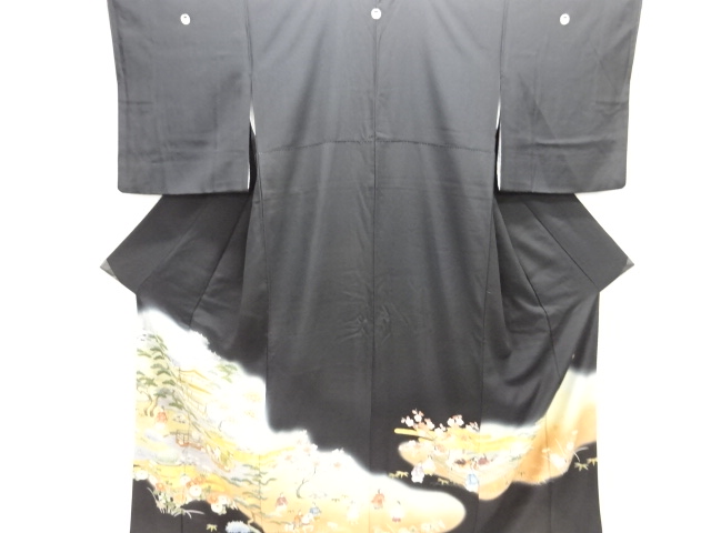 裄69 黒留袖 正絹 金彩箔暈し 紅白梅舞色紙 作家物 比翼 U-5897 千總 - オンラインショップ - / 【黒留袖】 色紙牡丹